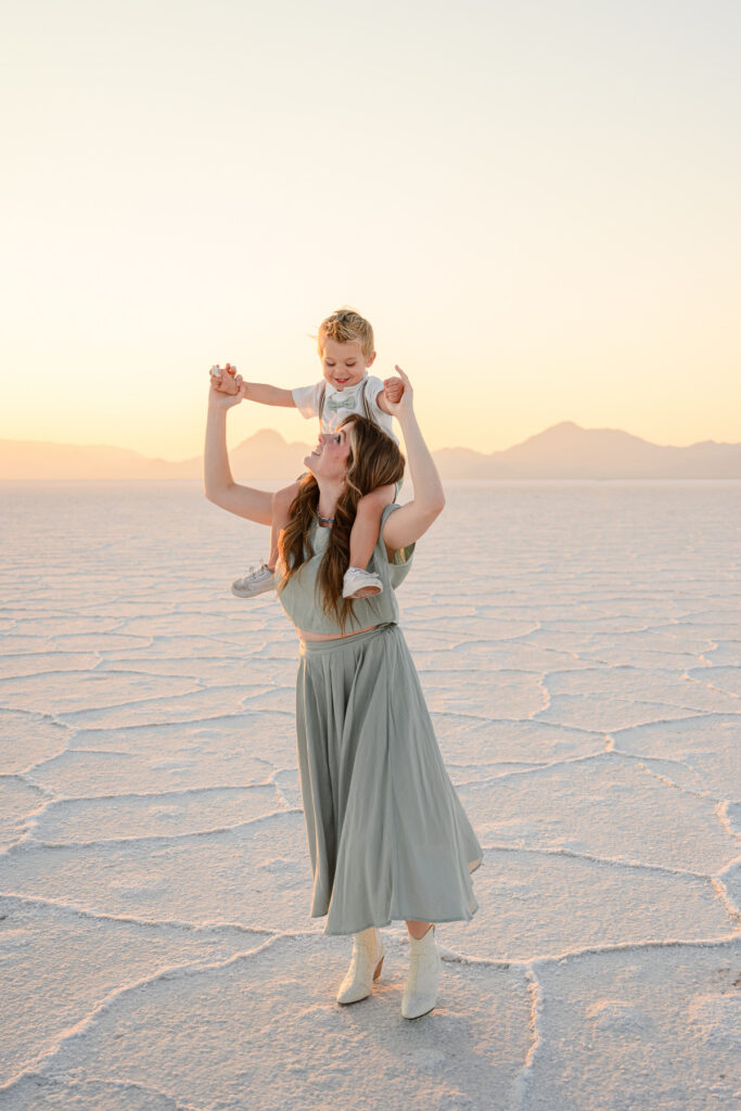Golden hour portraits at Bonneville Salt Flats Utah
