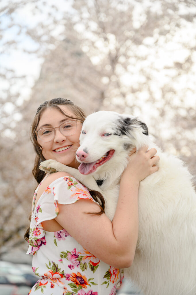 • Natural light senior portraits under cherry blossoms in Salt Lake City