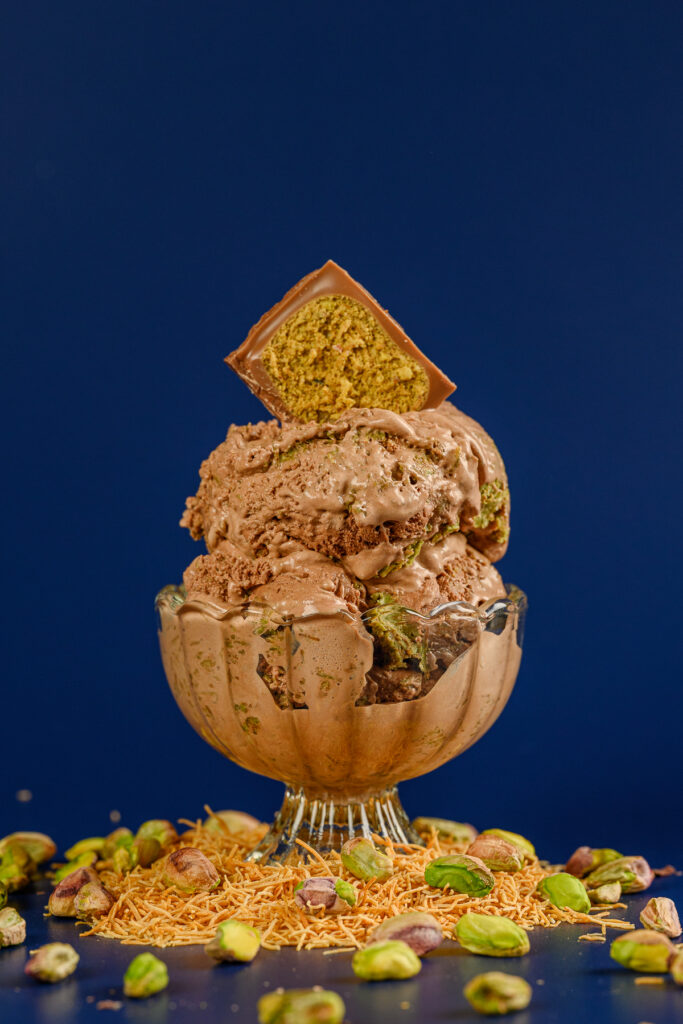 monthly specials menu ice cream in styled bowl with food photography props and ingredients 