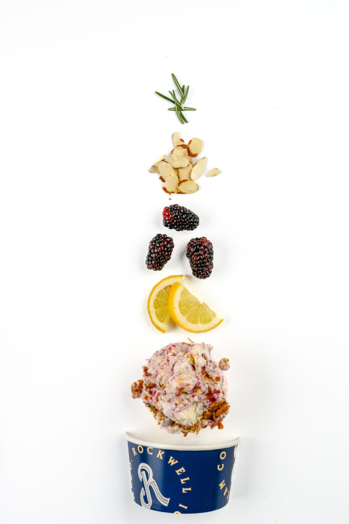 Utah food photographer styling a flat lay ice cream photo shoot for Rockwell Ice Cream