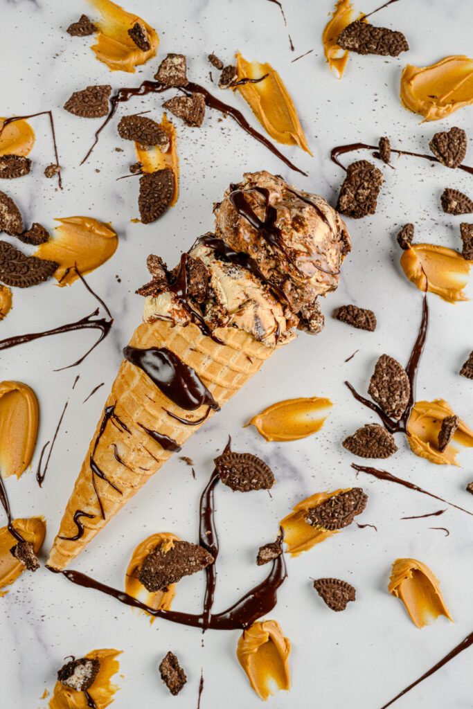Utah food photographer styling a flat lay ice cream photo shoot for Rockwell Ice Cream