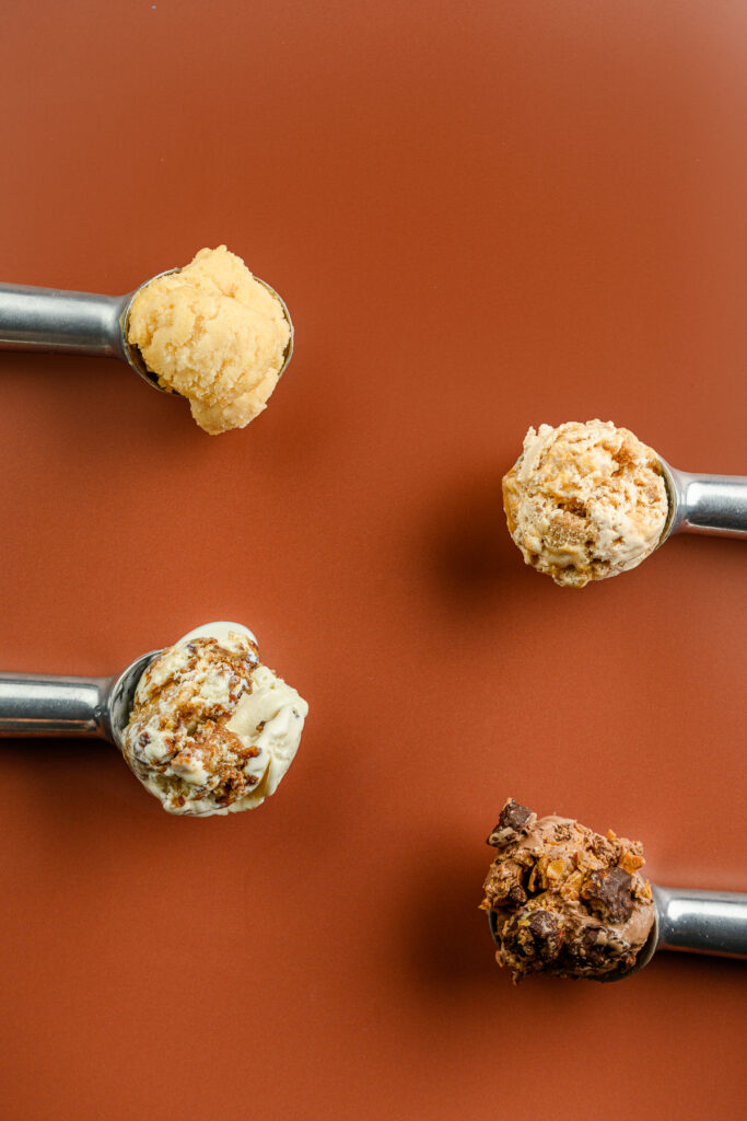 Utah food photographer styling a flat lay ice cream photo shoot for Rockwell Ice Cream