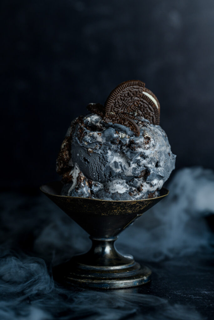 monthly specials menu ice cream in styled bowl with food photography props and ingredients 