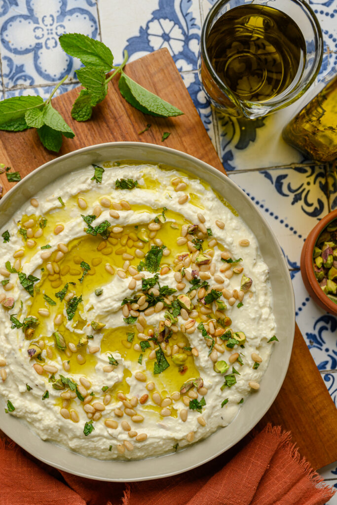 Styled flat lay of restaurant menu items for marketing photography