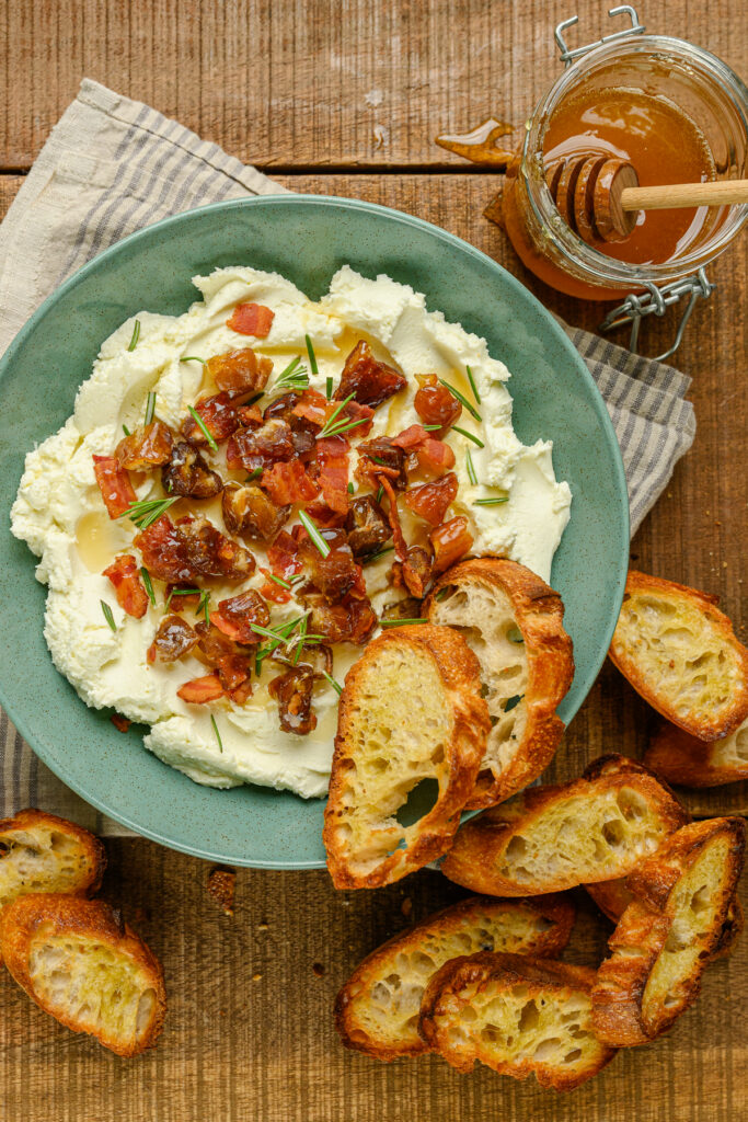 Styled flat lay of restaurant menu items for marketing photography