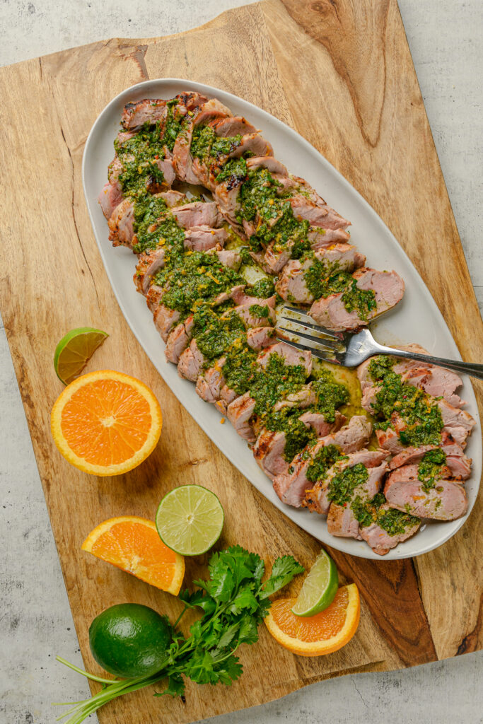 Styled flat lay of restaurant menu items for marketing photography